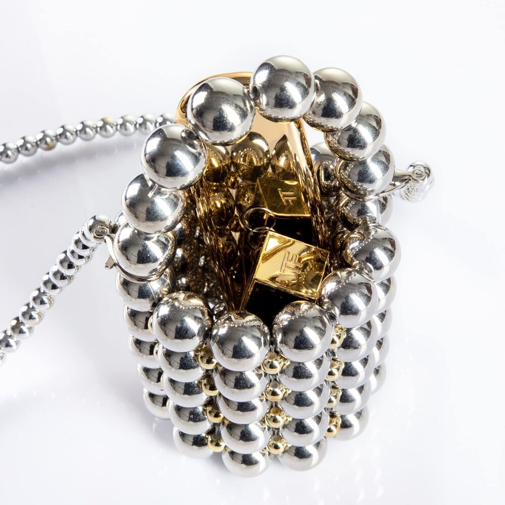 9826 Beaded Evening Bucket Bag Small Lipstick Handbag with Detachable Chain - Picture 6 of 6